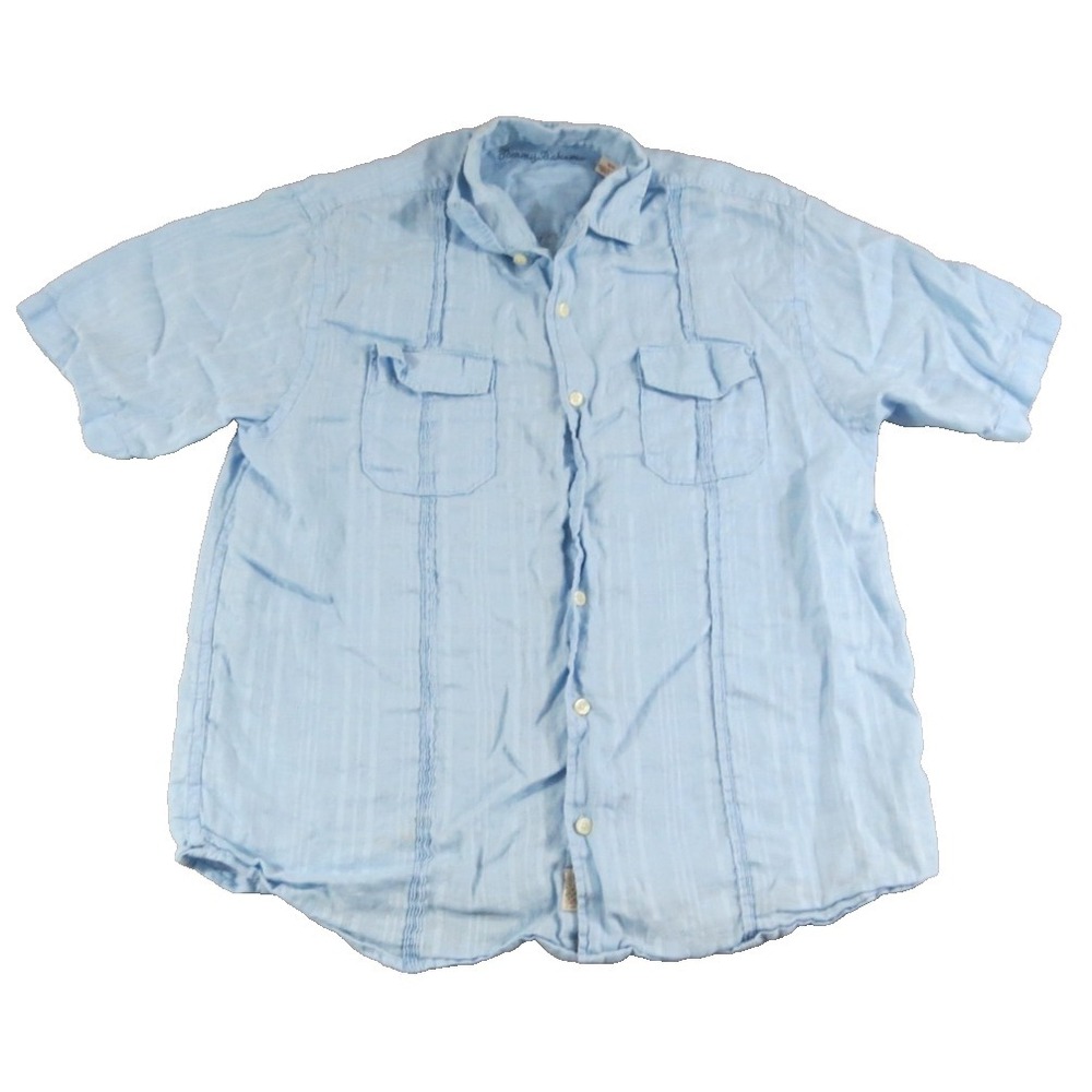 Tommy Bahama Mens M Light Blue 100% Linen Short Sleeve Guayabera Cuban Shirt EUC